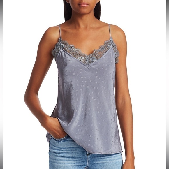 PAIGE Tops - PAIGE Cicely Star Print Lace Trim Silk Camisole